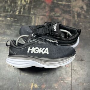 Hoka One One Bondi 8 "Black" Sz 8.5 Running Comfort Sneaker (1127952-BWHT)